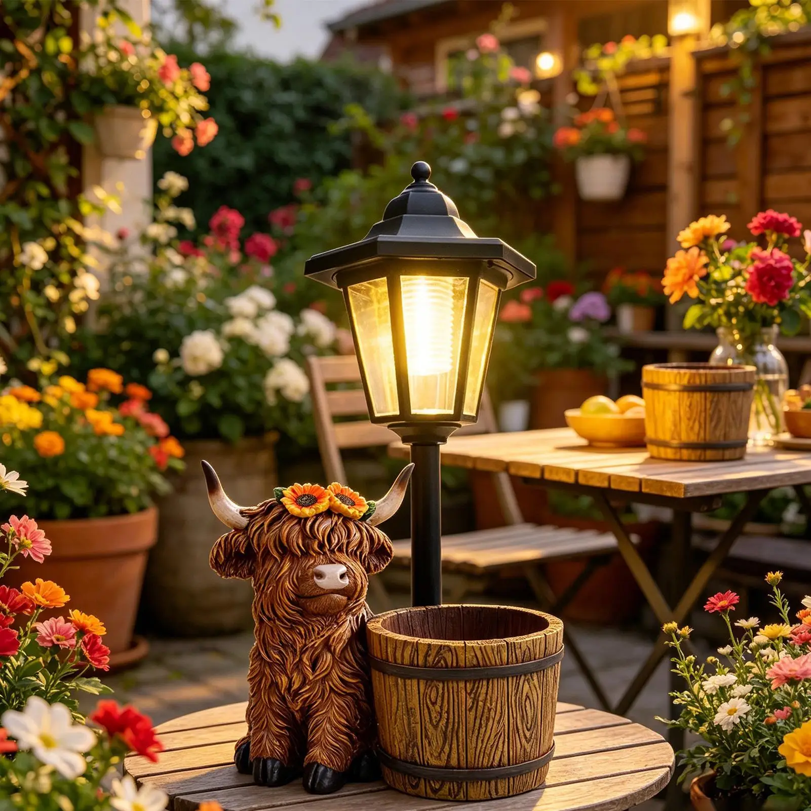 Solar Lantern with Planter Solar Powered Cow Light Decor Cow Garden Statue For Outdoor Yard Porch Thanksgiving Garden Accessory