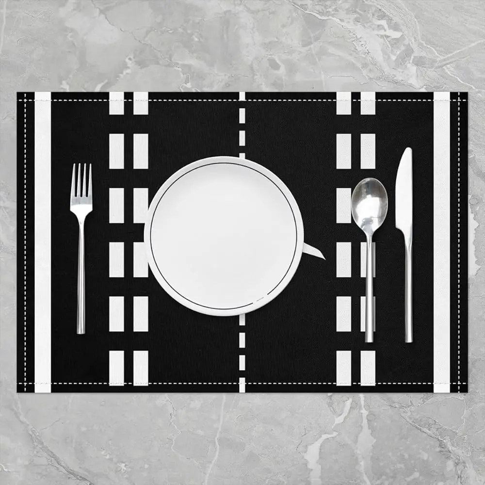Set of 4 Airplane Placemats for Table Settings - Aviation Themed Runway and Airplane Table Mats Easy to Clean Black Decoration
