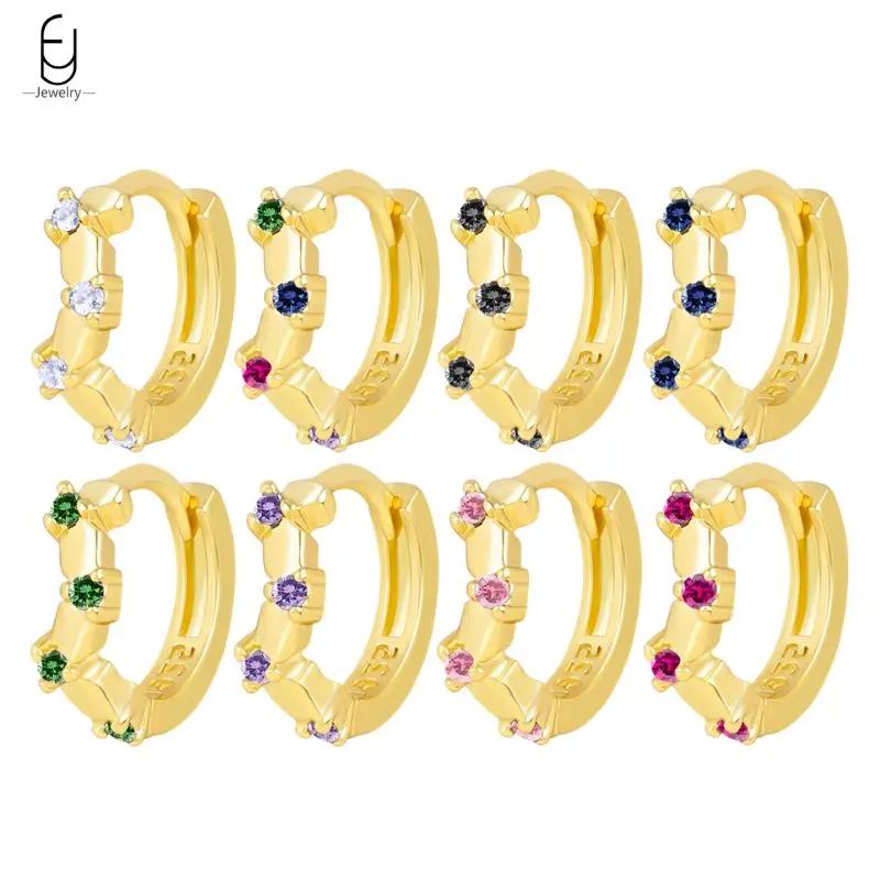 

925 Sterling Silver Needle Irregular Colorful Zircon Hoop Earrings for Women Fashion Circle Earrings Party Fine Jewelry Gifts
