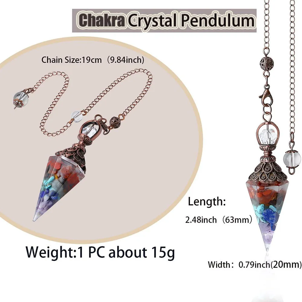 7 Chakra Crystals Dowsing Pendulum Natural Stones Reiki Healing Quartz Gems Resin Pendant for Divination Yoga Meditation Jewelry