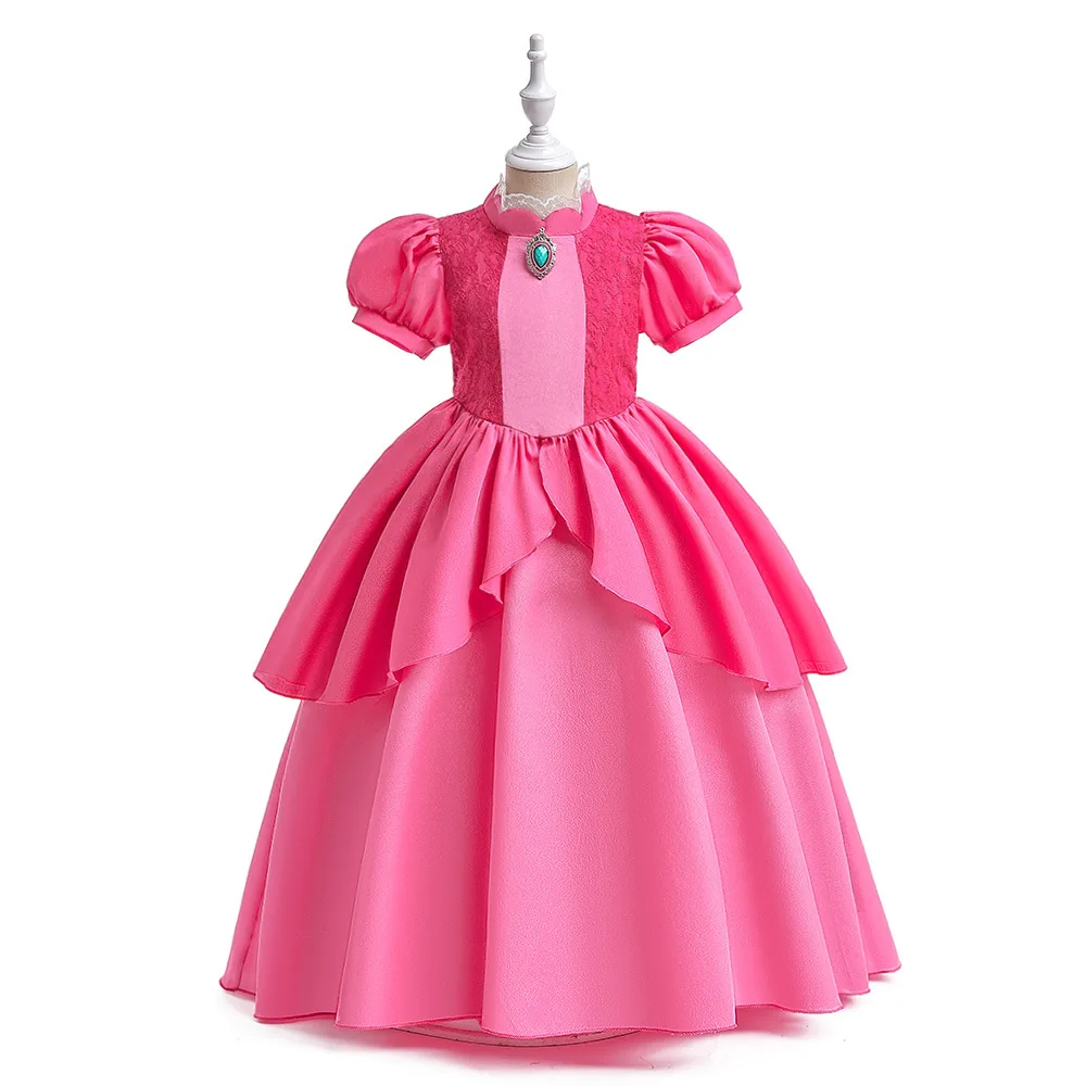 Girls Party Dresses 100cm-150cm Children Cosplay Princess Dress Lace Puff Sleeve Birthday Photograph Ball Gown