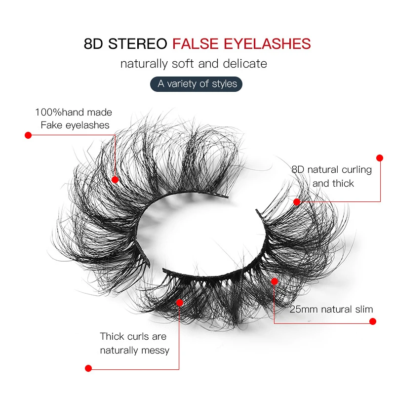 Pestañas postizas Wispy 8D, pestañas postizas mullidas de visón falso, pestañas cruzadas multicapa, pestañas dramáticas largas y gruesas, pestañas voluminosas, 5 pares, 25mm