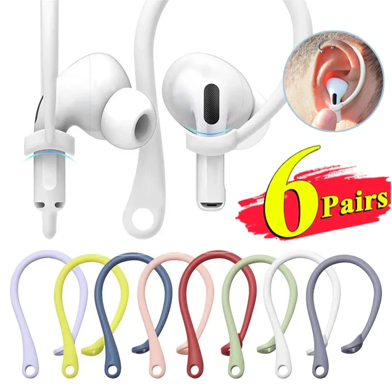 1/3/6Pairs Anti-lost Ear Hook for Apple AirPods 1 2 3 Pro Eartip Secure Fit Hook Silicone Wireless Earphone Protective Accessory