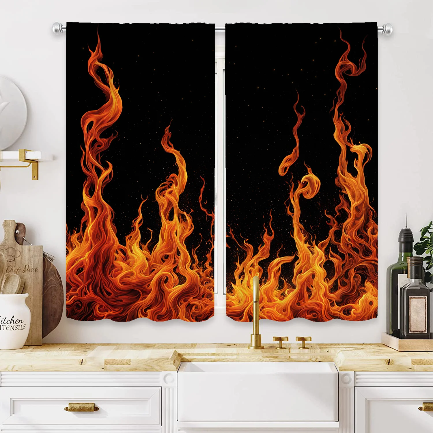2pcs Vivid Flame Blackout Curtains – Semi-Sheer for Living Room & Bedroom Decor
