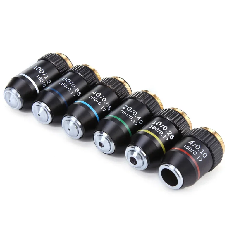 195 Achromatic Objective 4X 10X 20X 40X 60X 100X High Quality Microscope Objective Lens RMS 20.2mm Optical Objective Parts