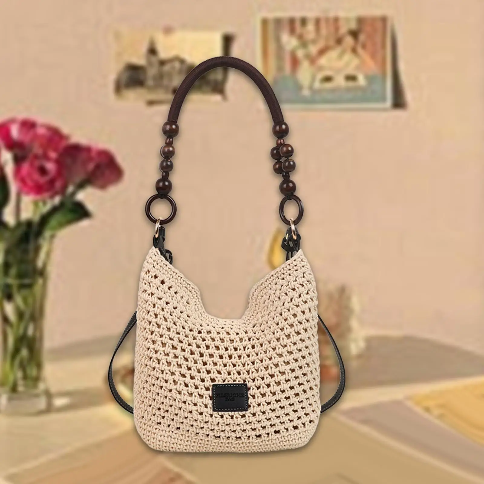 حقيبة شاطئ كروشيه حقيبة كتف كلاسيكية مجوفة للسفر اليومي