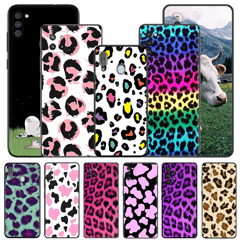 Leopard Cow Skin Print Silicone Black Phone Cases for Samsung Galaxy A54 5G A04 A03 A34 A01 A02 A50 A70 A40 A30 A20 S A10E Cover