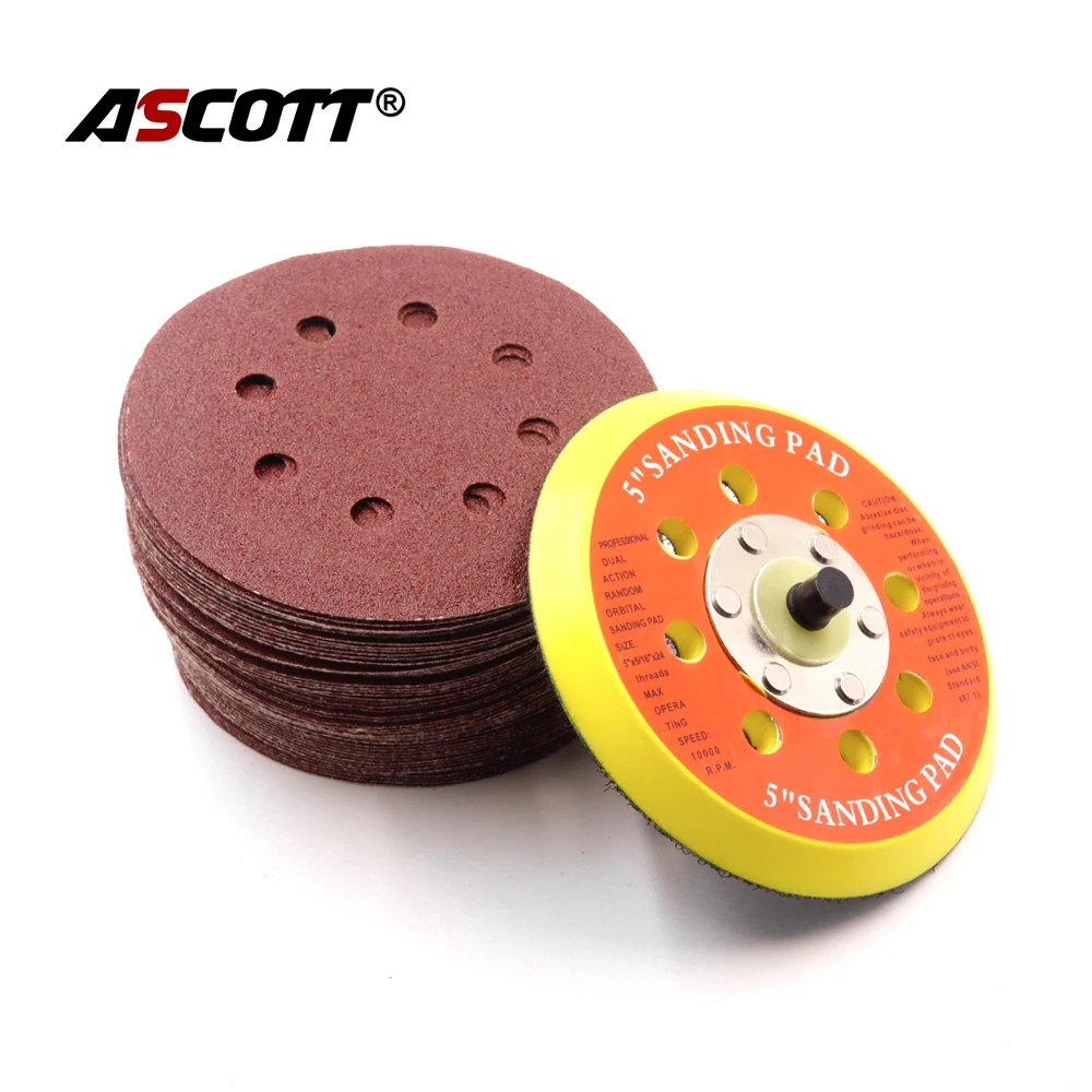 

51pcs/set 5Inch 8Hole Aluminum Sandpaper Sanding Discs Hook Loop Polishing Pad 80-2000 Grit for Metal Furniture Wood Polishing