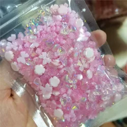50g(100-500pcs) Kawaii Resin Mixed Rhinestones Nail Charm Transparent Ribbon Bow Heart Nail Art Decorations Jewelry DIY Manicure