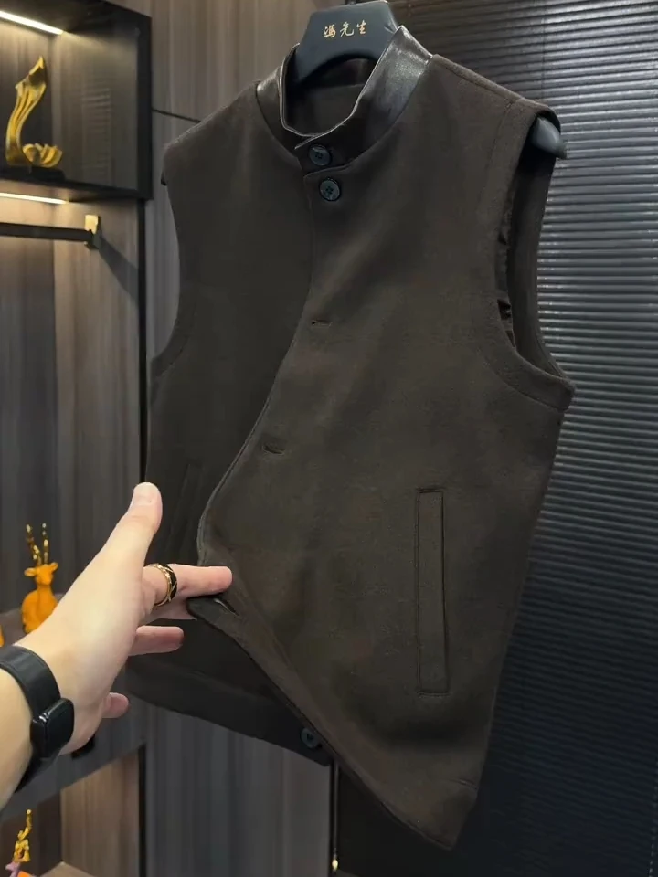 

Fashionable Casual Men's Stand Collar Vest 25160 Spring Autumn New Style Urban Business Leisure Single Button Closure C...