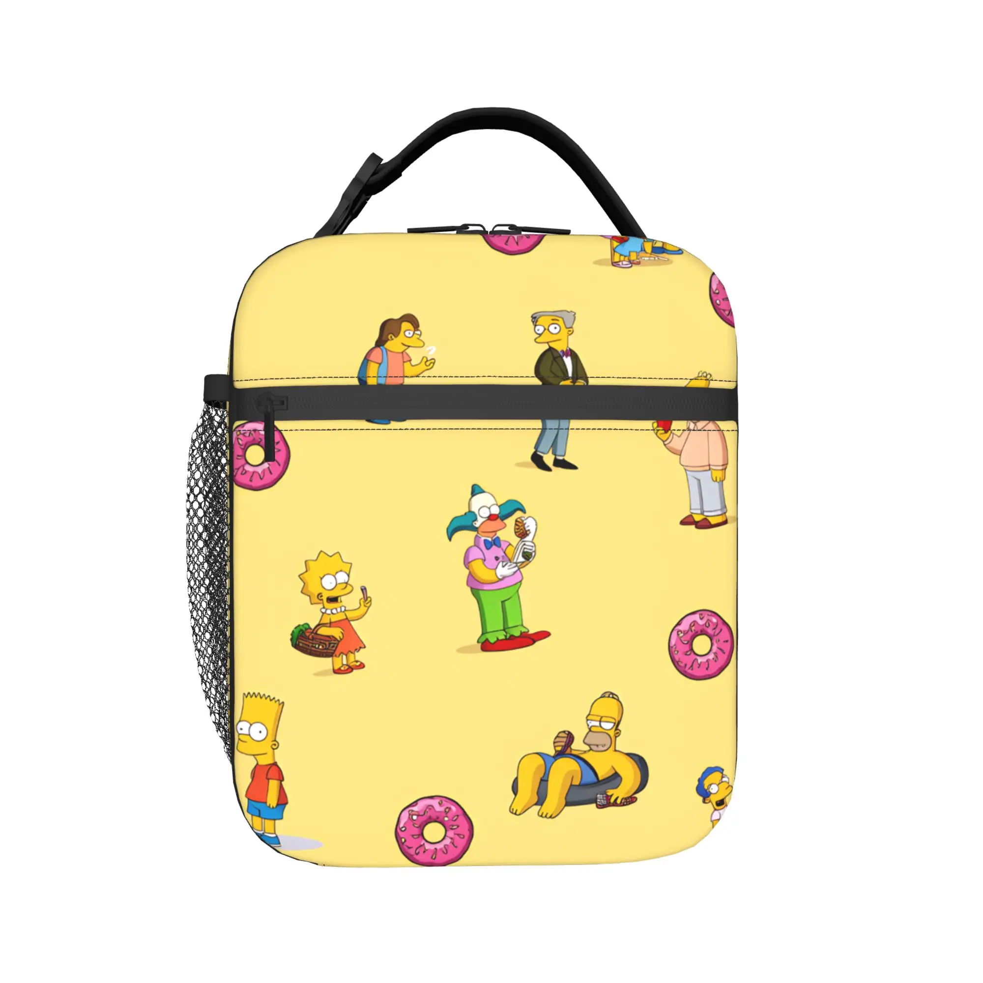 S-Simpsons Happy Family Scene Lunch Bag  Portable Zipper Lunch Box Child Outdoor Picnic Cooler Bag Kawaii Oxford Tote Food Bags