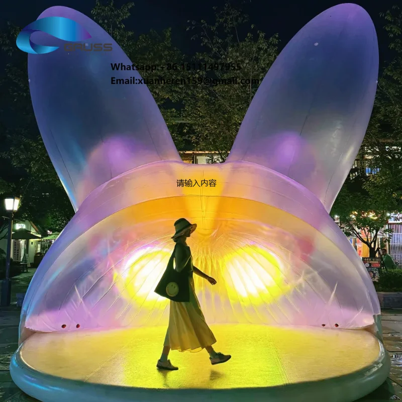 Custom Commercial Grade Inflatable Rabbit Balloon (Closed-Air Design)-LED Lighting TPU Color-Changing Film Waterproof 12ft