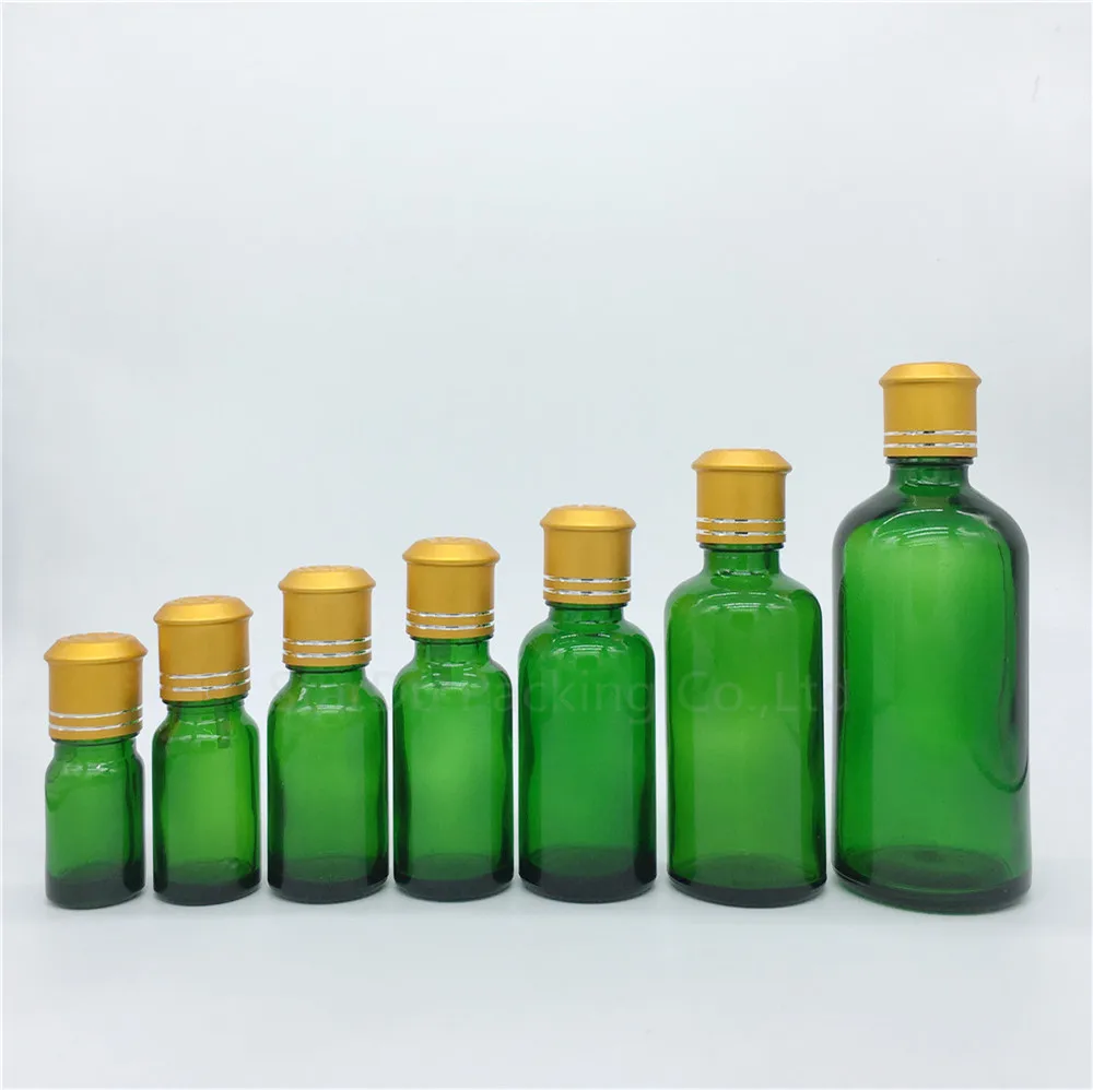 100x 5ml/10ml/15ml/20ml/30ML/50ml/100ml Green Glass Bottle Vials Essential Oil Bottle With Decorative Pattern Cap Perfume Bottle