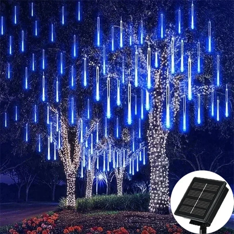 Solar LED Meteor Shower Rain Lights Holiday String Lights Waterproof Garden Light 8 Tubes 144 Leds Christmas Wedding Decoration