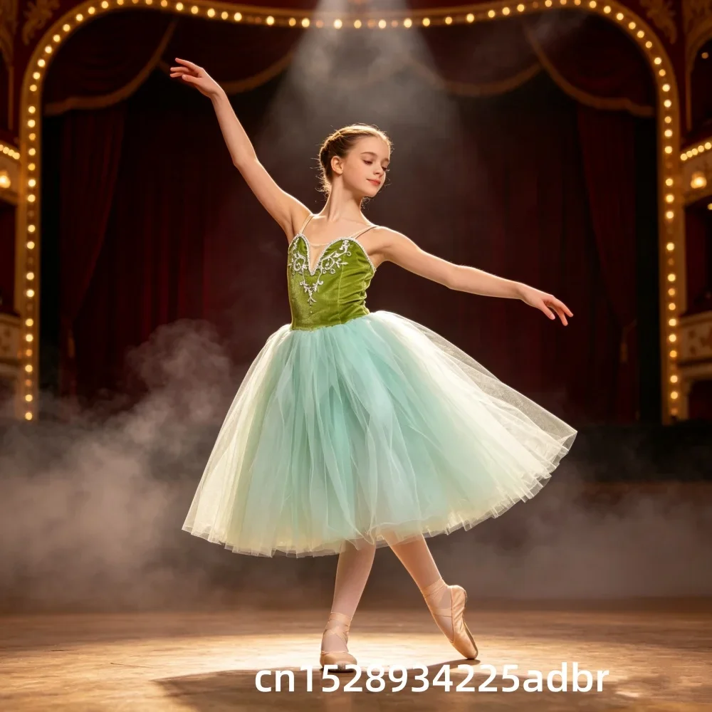 Professional Romantic Ballet Tutu Skirt Slip Lace Gauze Patchwork Embroidery Children's Party Dress Ballet Dance