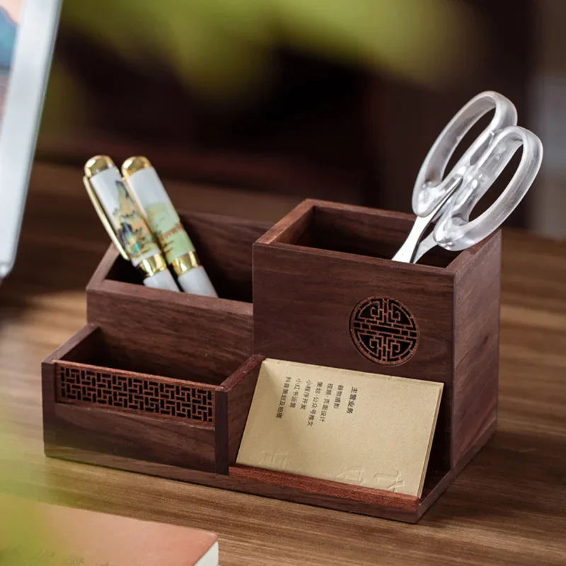 

Creative Black Walnut Storage Box - Solid Wood Organizer for Office Desktop, Pen Holder, Business Card Makeup Table Organizer