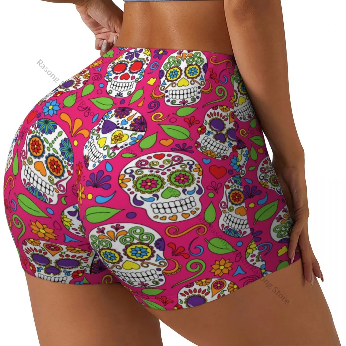 Sexy tight hip sports shorts Day Of The Dead Sugar Skull fitness women's comfortable yoga shorts