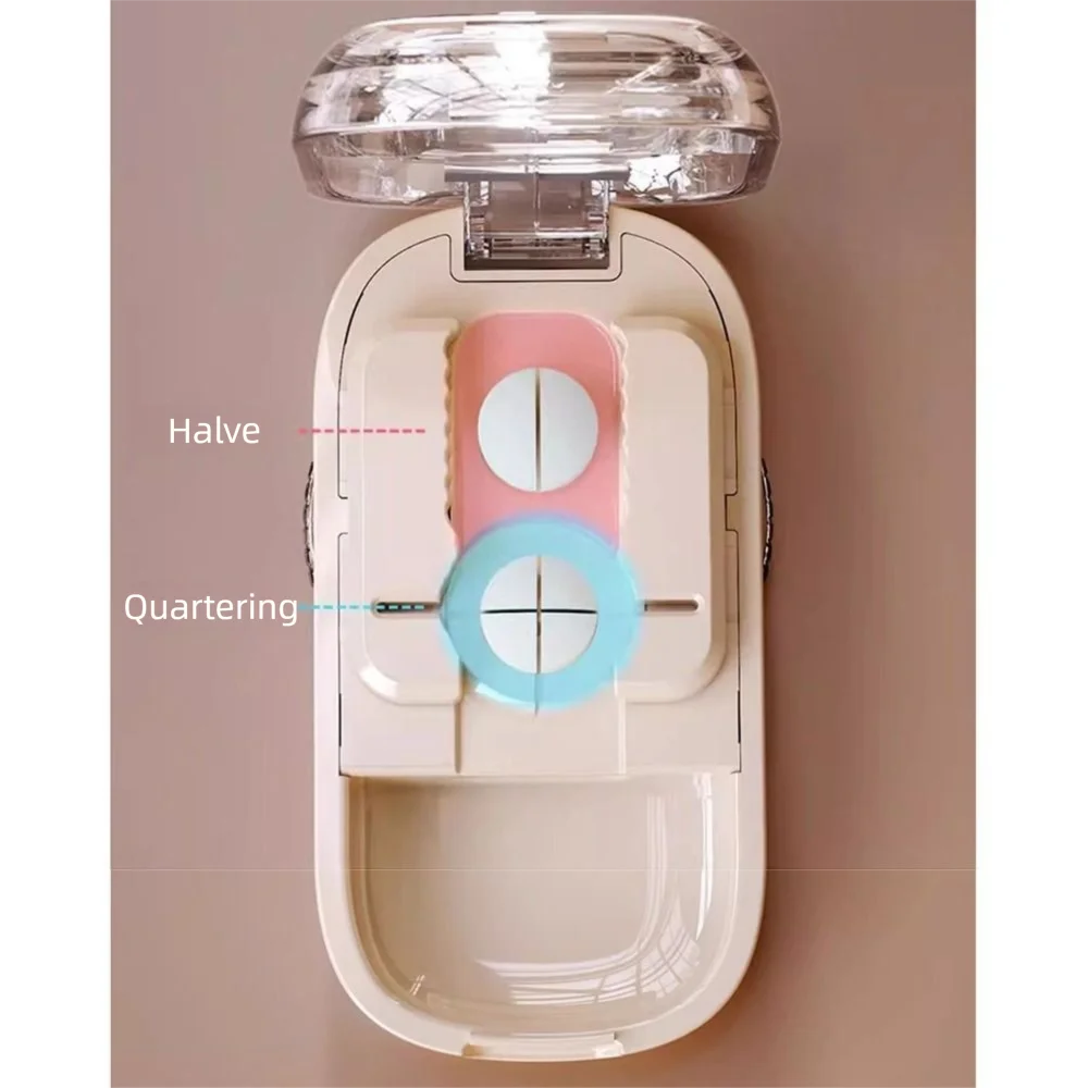 قطع دقيق المحمولة حبوب القاطع قابل للتعديل نصف/الرباع 2 في 1 صندوق تخزين حبوب منع الحمل سعة كبيرة قابلة للفصل #4