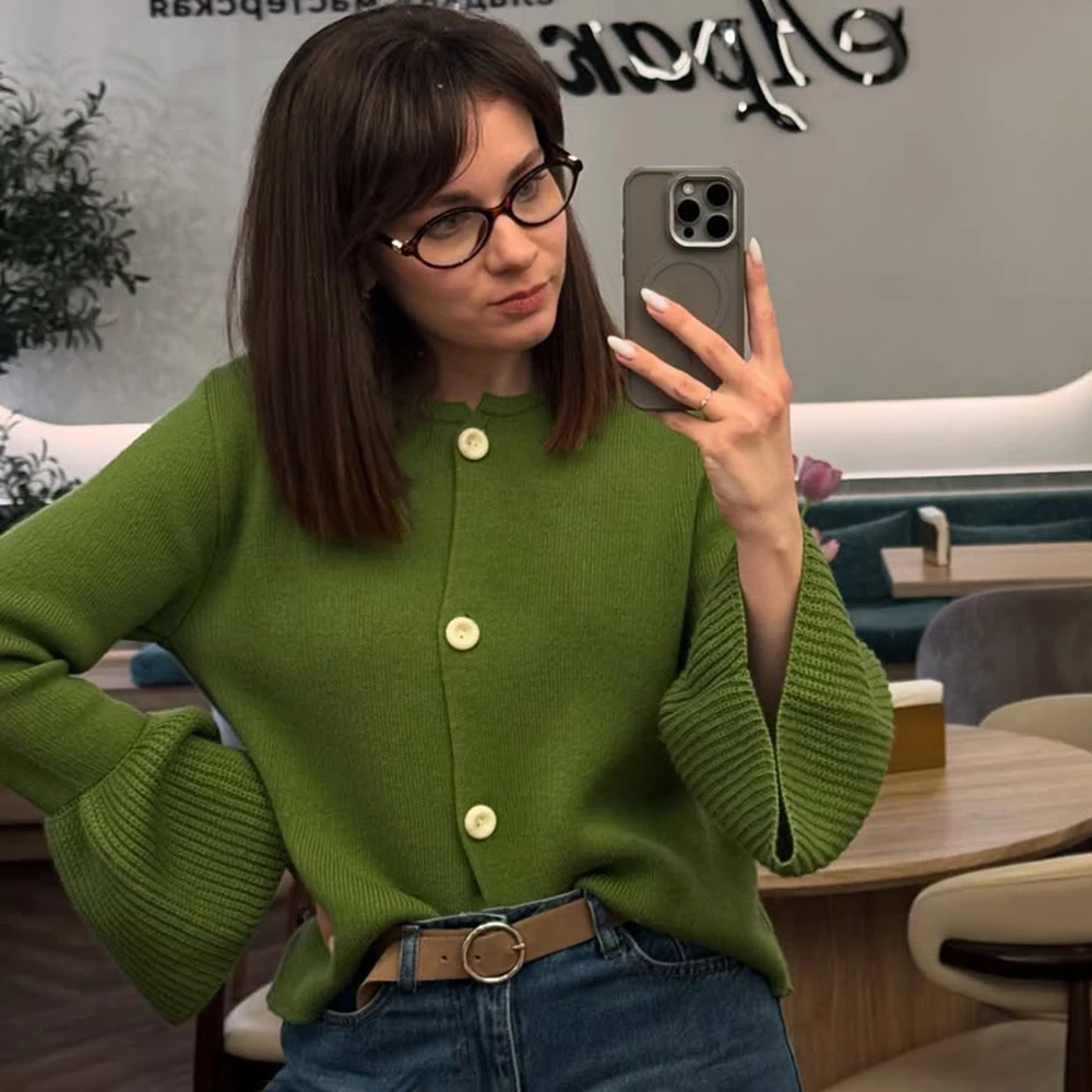 

Tuularose Female Knit Sweater Cardigan Coat Ribbed Patchwork Loose Long Sleeve Solid Autumn 2025 Sweater Women Knitwear Cardigan