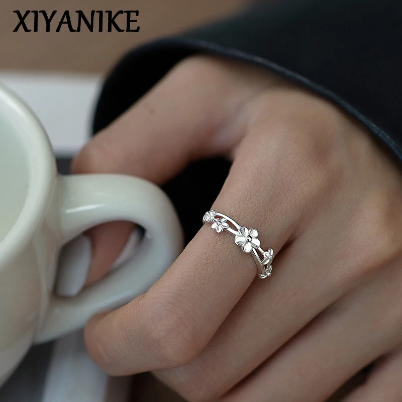 XIYANIKE Sweet Double Layer Flower Rings For Women Girl Korean Fashion New Year Jewelry Gift Party Wedding anillos mujer