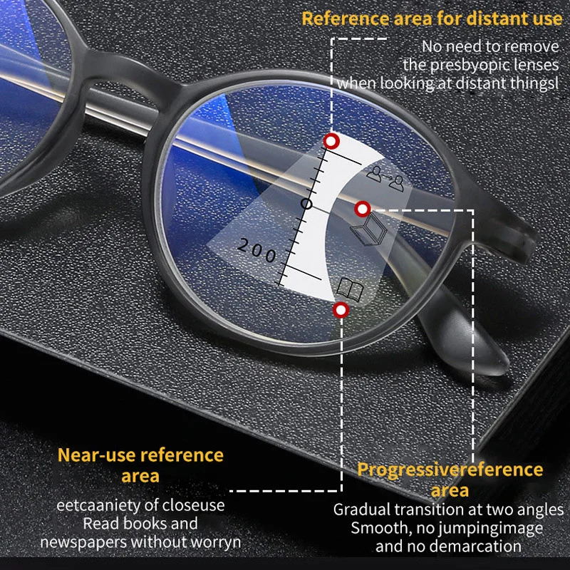 Round Frame Anti-blue Light Progressive Multi-focus Reading Glasses Far Near Dual-use Presbyopic Eyeglasses Diopter +1.0 To +4.0