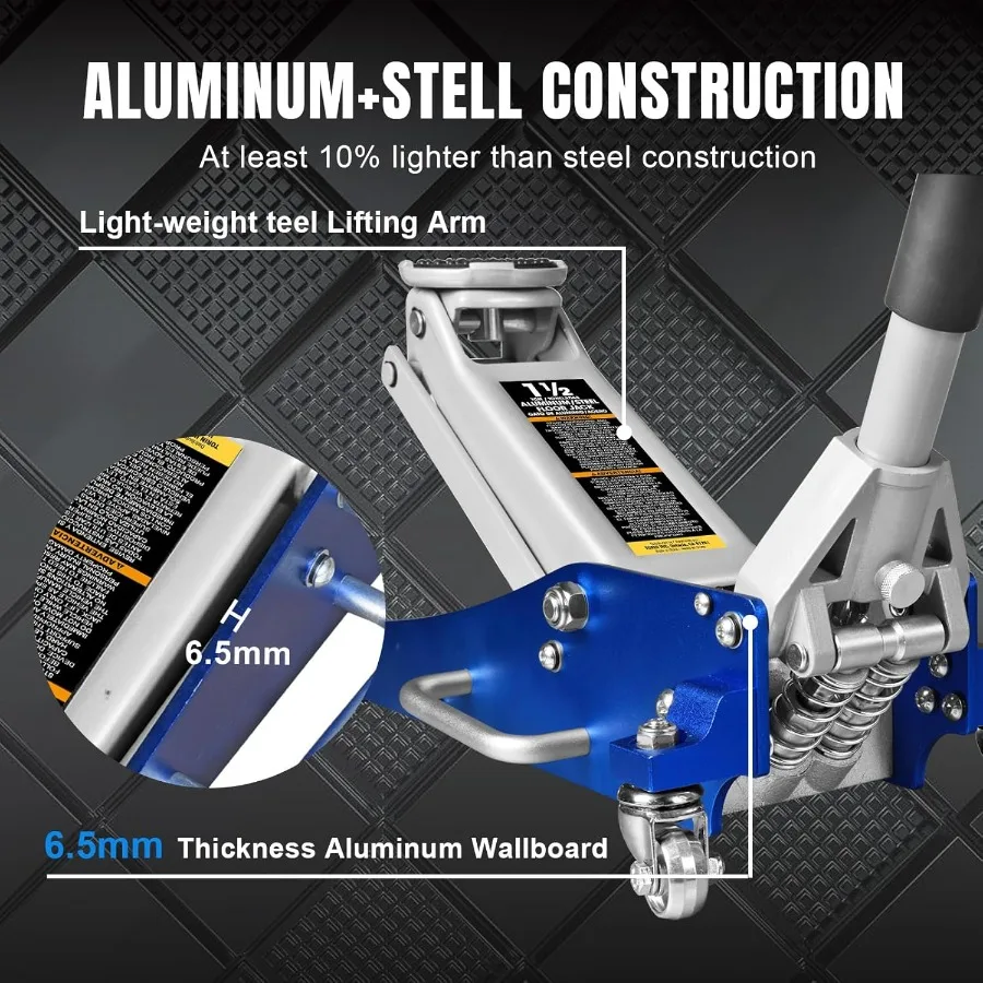 T815016L Hydraulische laag profiel aluminium en stalen racevloerkrik met dubbele zuiger snelle hefpomp 1,5 ton 3.000 lb capaciteit