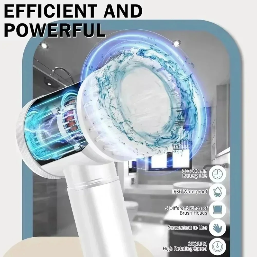 

Multi-functional Electric Spin Scrubber with 10 Replaceable Brush Heads Rechargeable Waterproof Power Cleaning Brush for Bathroo