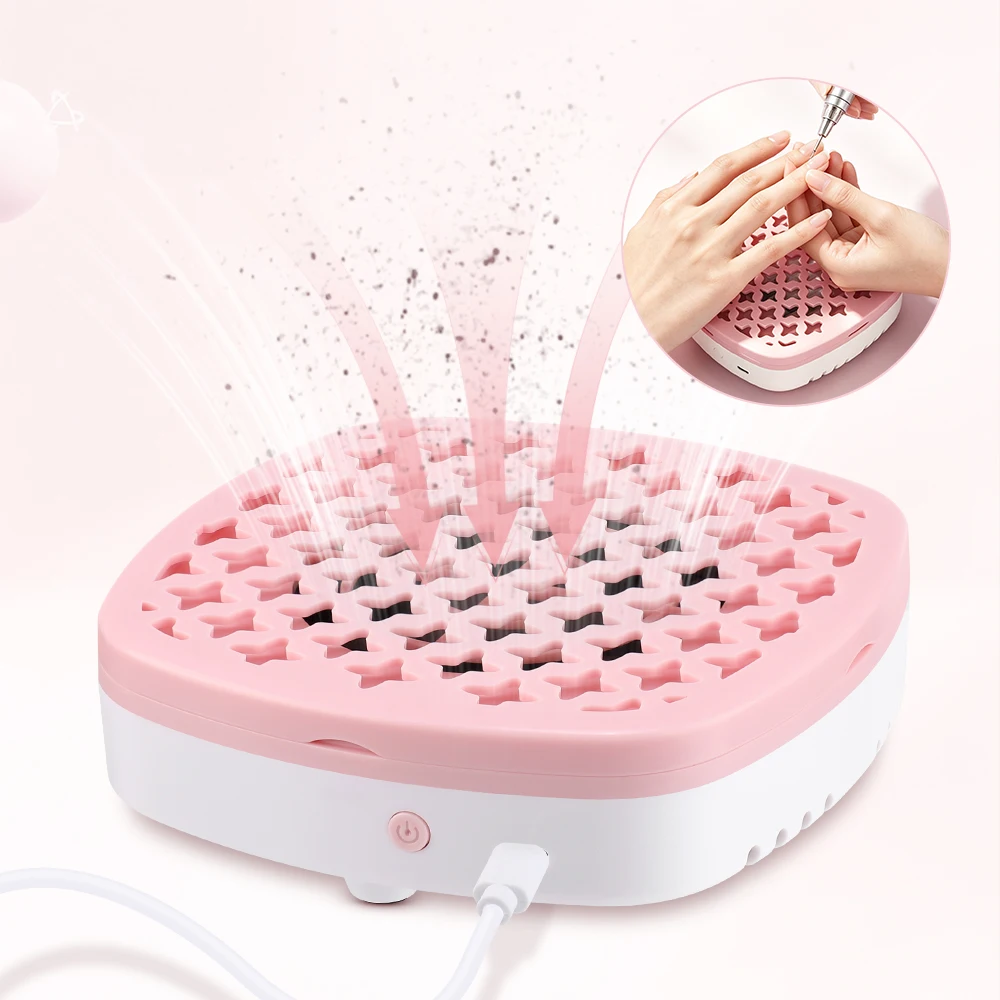 Nail Vacuum Dust Collector with Washable Box, USB Brushless Manicure Dust Suction for Gel Nails at Home Salon, Low Noise Pink