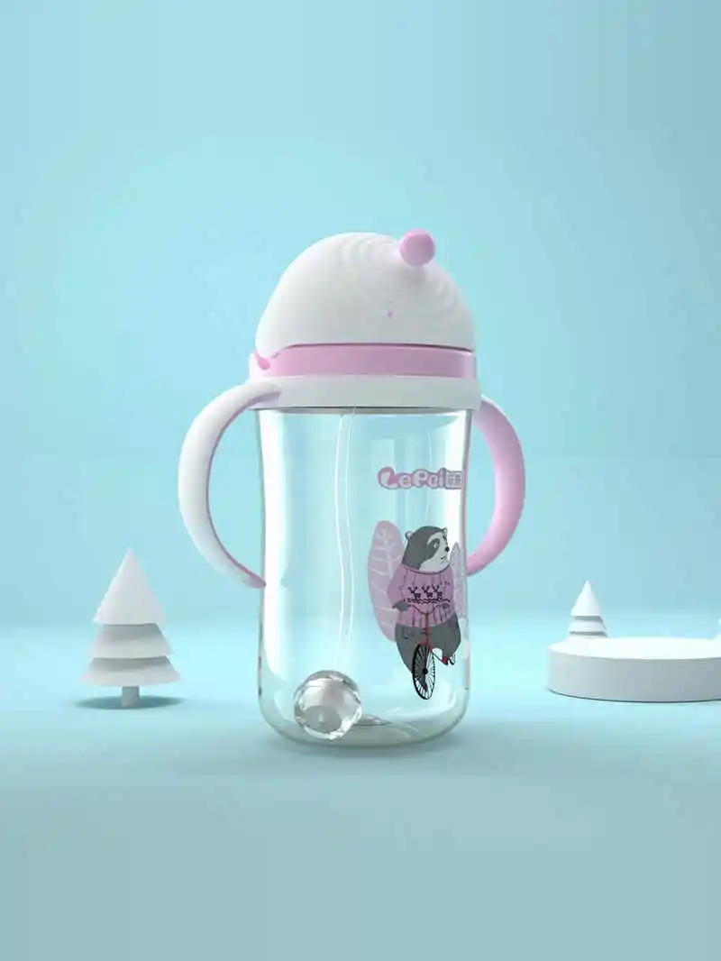 

Learning to Drink Straw Cup Baby Milk Bottle Home Use Gravity Water Cup Cute Cartoon Design Tritan Material for Children