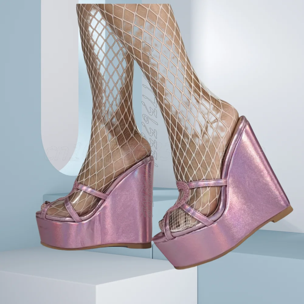 

Pink High Platform Slippers Sexy Wedge Heels Matte Leather Date Women's Shoes Comfortable Slip-On Style 2025 Zapatos Para Mujere