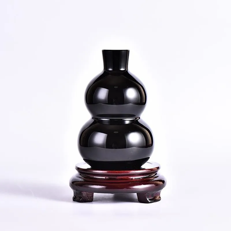 12cm Natural Obsidian Gourd Figurine Quartz Crystal Gourd Lucky Stone Feng Shui Reiki Healing Crystal Stone Home Decoration