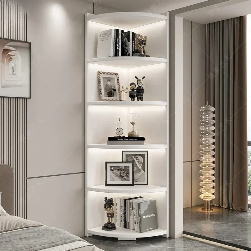 Multi-functional Household Goods Corner Cabinet Multi-layer Floor Storage Display Cabinet Fan Shelf Small Solid Wood Bookshelf