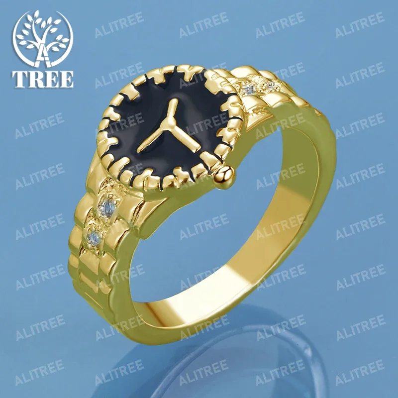 

ALITREE 18K Gold 925 Sterling Silver Zircon Watch Shape Rings For Women Party Wedding Fashion Fine Jewelry Birthday Gift