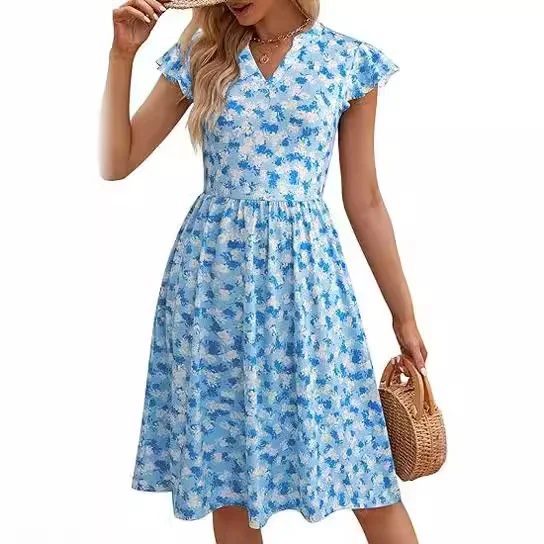 Floral Long Dress Women Summer Casual V-neck Ruffles Sleeve Dresses For Women 2024 Boho A-line Print Vestidos Ladies 