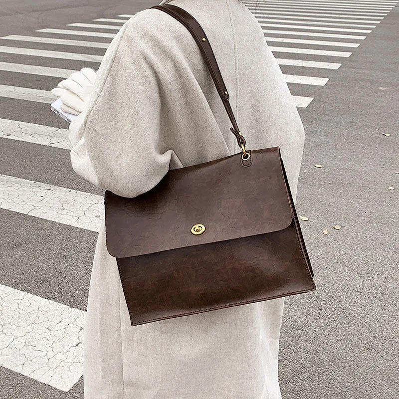 

Female Retro Briefcase Tote Bag Vintage Coffee Shoulder Bag Women Preppy Style Leather Casual Crossbody Bags Purses and Handbags