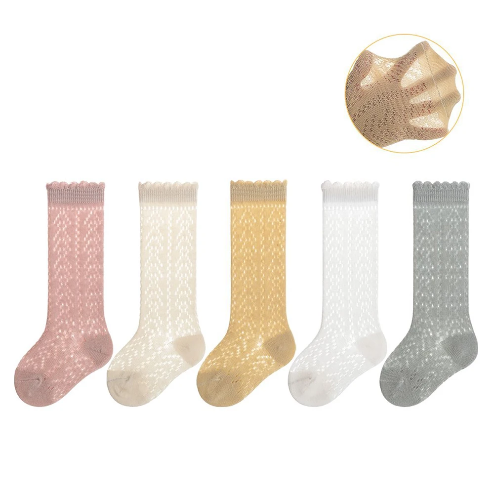 Baby Girls Hollow Socks Toddler Bow Cotton Summer Mesh Infant Knee Socks Newborn Kids Long Princess Socks Clothes For 0-3Y Girls