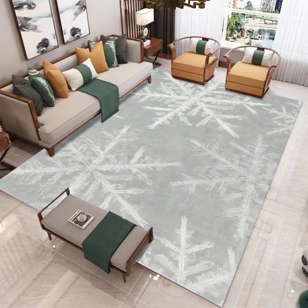 Snowflake Pattern Rug Rustic Winter Theme NonSlip Easy Clean Cozy Decor Carpet for Living Room Dining Room & Holiday Gathering