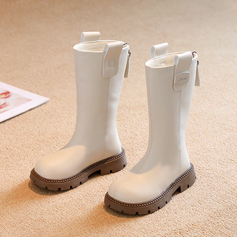 

Детские высокие сапоги, осенне-зимние модные сапоги до середины икры для девочек, повседневные детские сапоги принцессы на толстой подошве для свадебной вечеринки с круглым носком