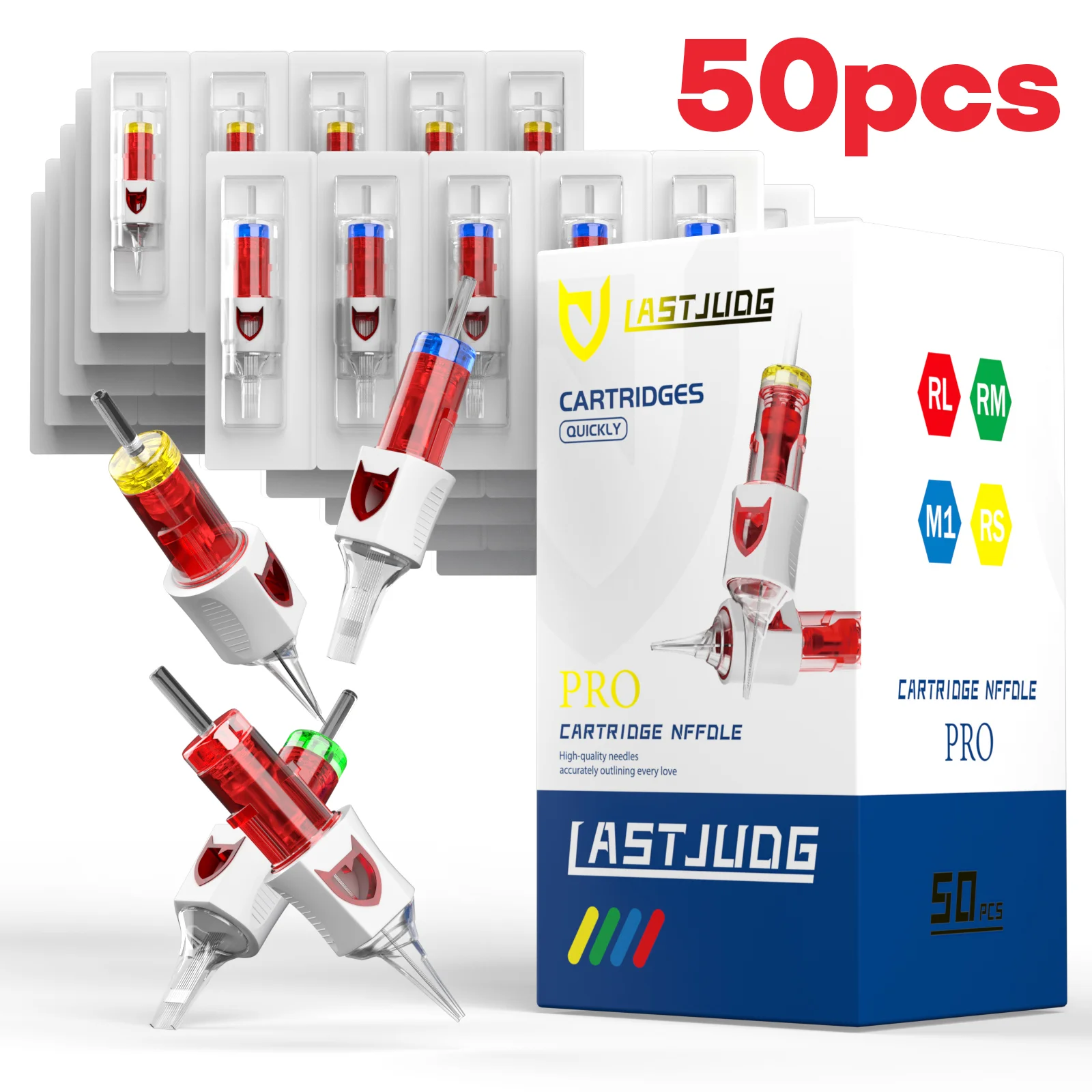 LASTJUDG Tattoo Needle Kit New 50PCS Mixed Rubber Coated Tattoo Needle Professional Safty Tattoo Cartridge Needle For Tattoo Pen