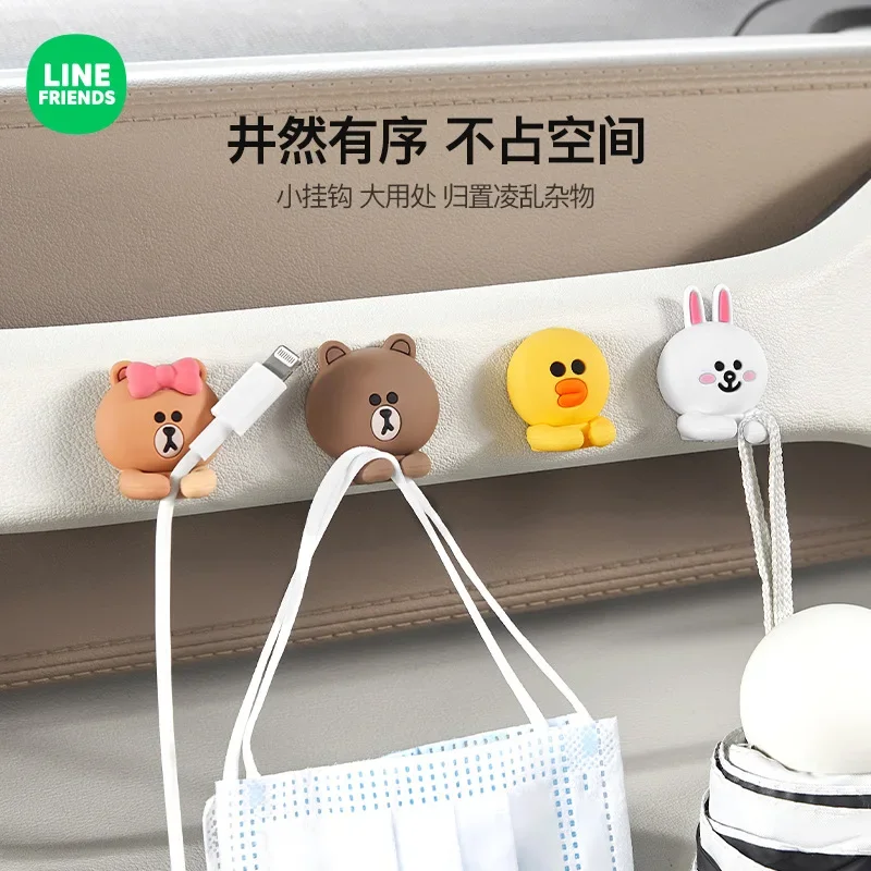 Line Friends Brown Car Adhesive Seat Back Multifunctional Rear Hook Mobile Phone Data Cable Storage Holder Desktop Cable Manager