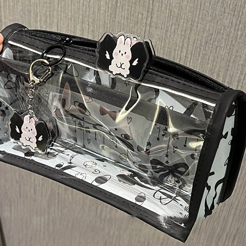 

#A Translucent Multi - layer Pencil Case: Vertical Design for Large - Capacity Storage of Stationery or Cosmetics
