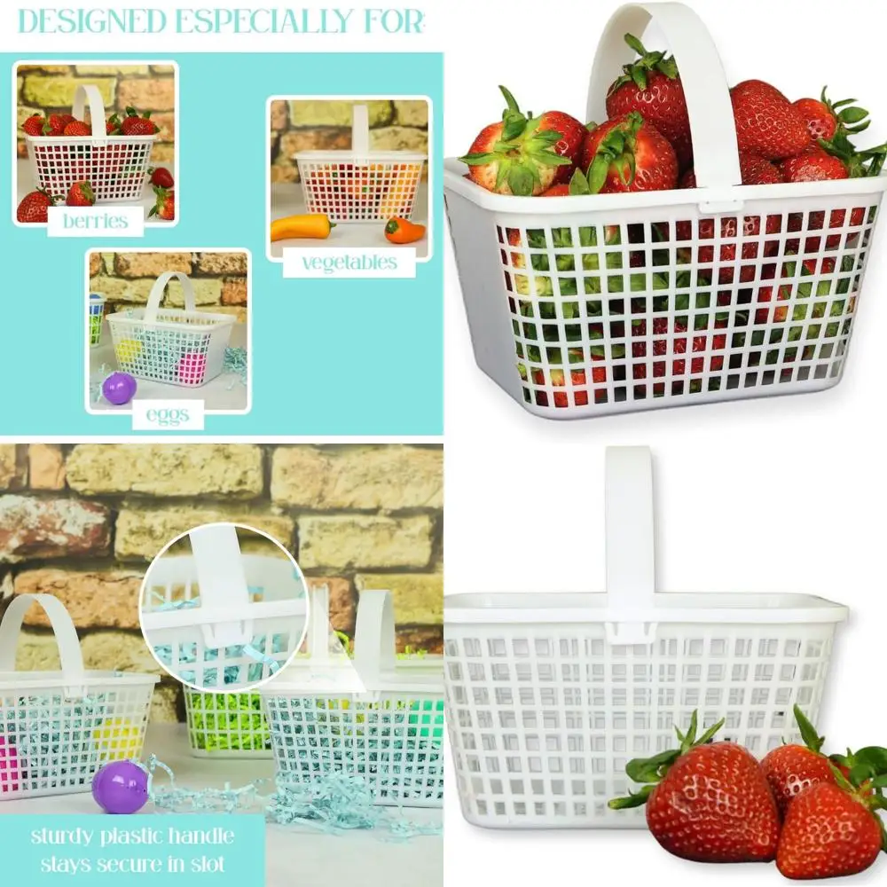 

12-Count Mini Plastic Baskets with Handles for Fruits, Vegetables, Party Decor, and Storage