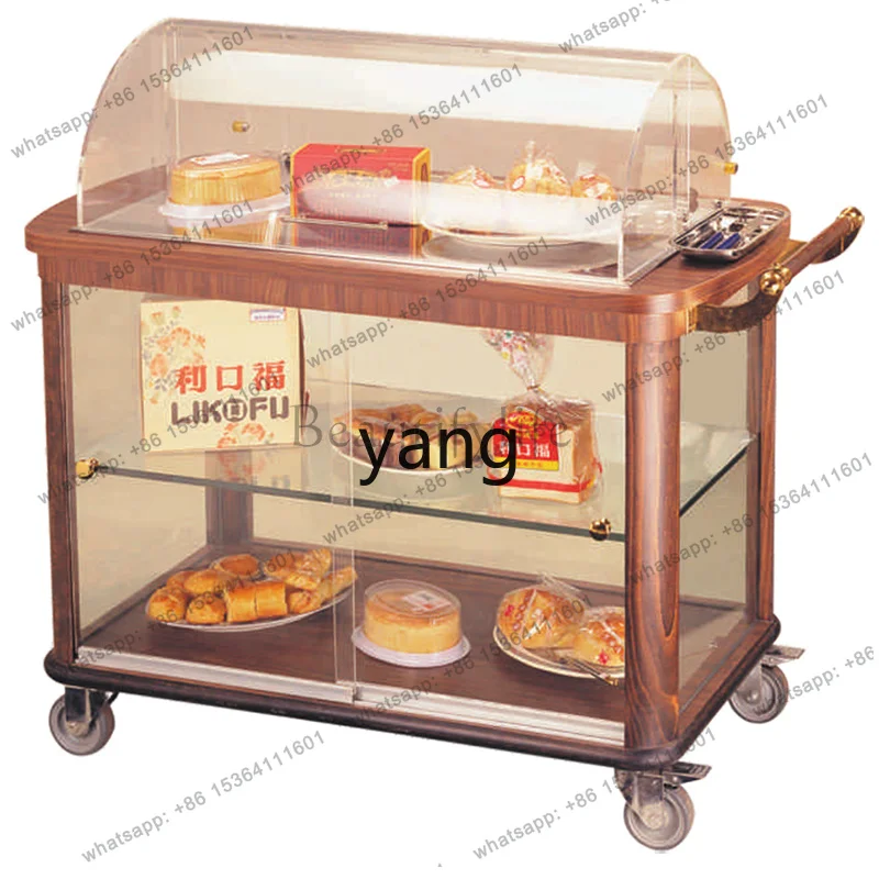 LJY square solid wood transparent glass acrylic cover cake shop dim sum cart