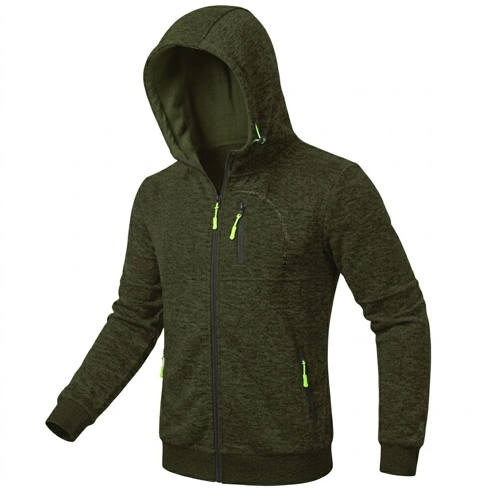 Herren Outdoor Zip Hoodie Lässiger Fleece-Sweatshirt Langarm Winter Warme Strickjacke Mantel mit Mehreren Reißverschlusstaschen Oberbekleidung – Detail 13