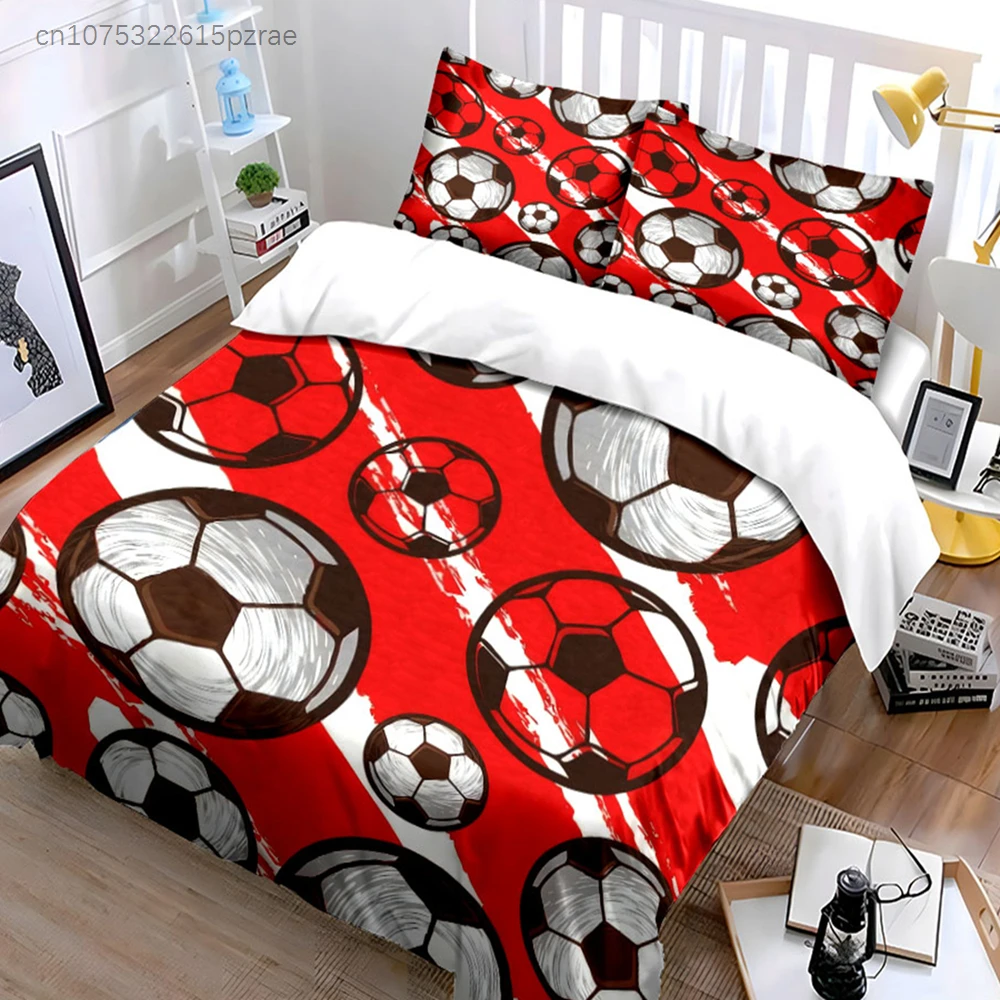 3D Grunge Soccer Ball Pattern 3PCS Bedding Set Soft Microfiber Duvet Cover Pillowcase Set For Boys Sports Bedroom