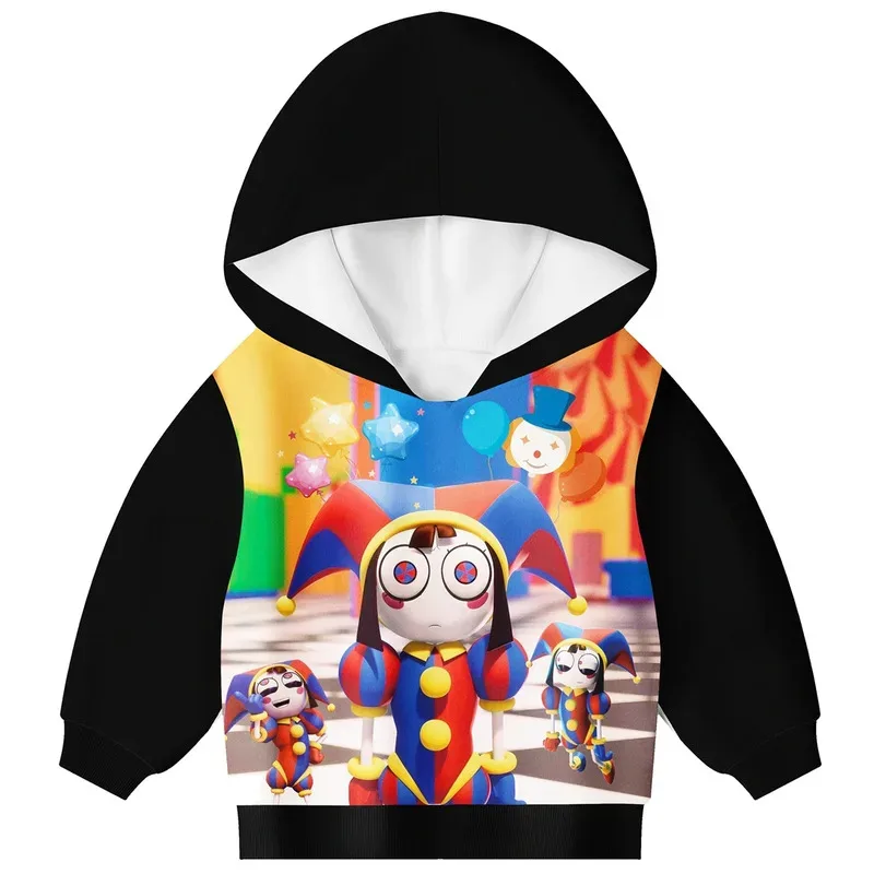 Zz04zz12Baby-sudaderas con capucha para niños, sudadera de circo Digital increíble para niños y niñas, disfraces de Cosplay de Pomni JAX, cremallera estampada para niños