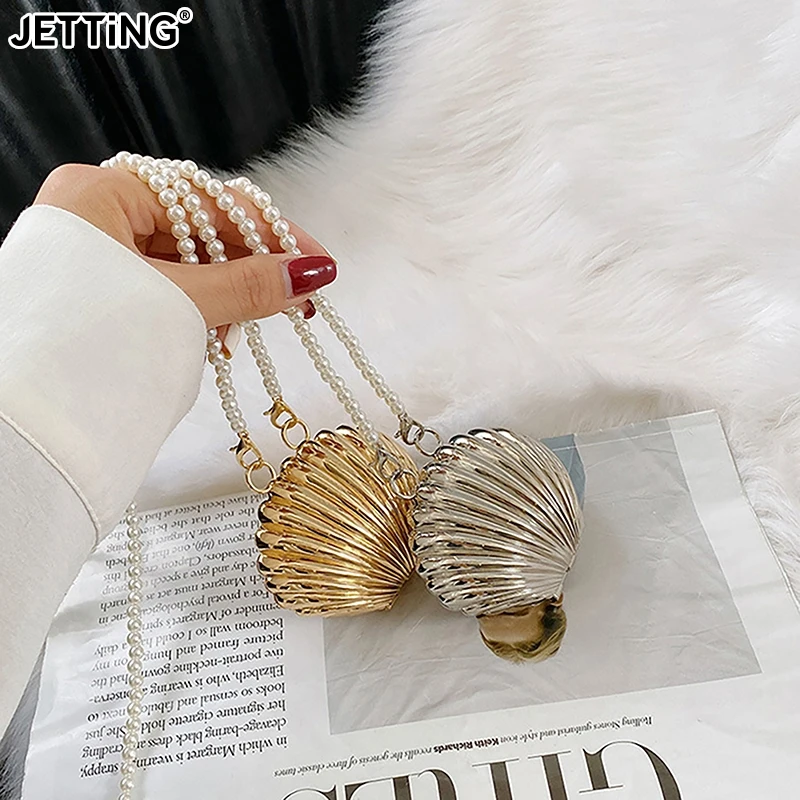 New Summer Lipstick Bags for Women Fashion Pearl Mini Purse Crossbody Bag Luxury Silver Gold Shell Bag Designer Shoulder Bag