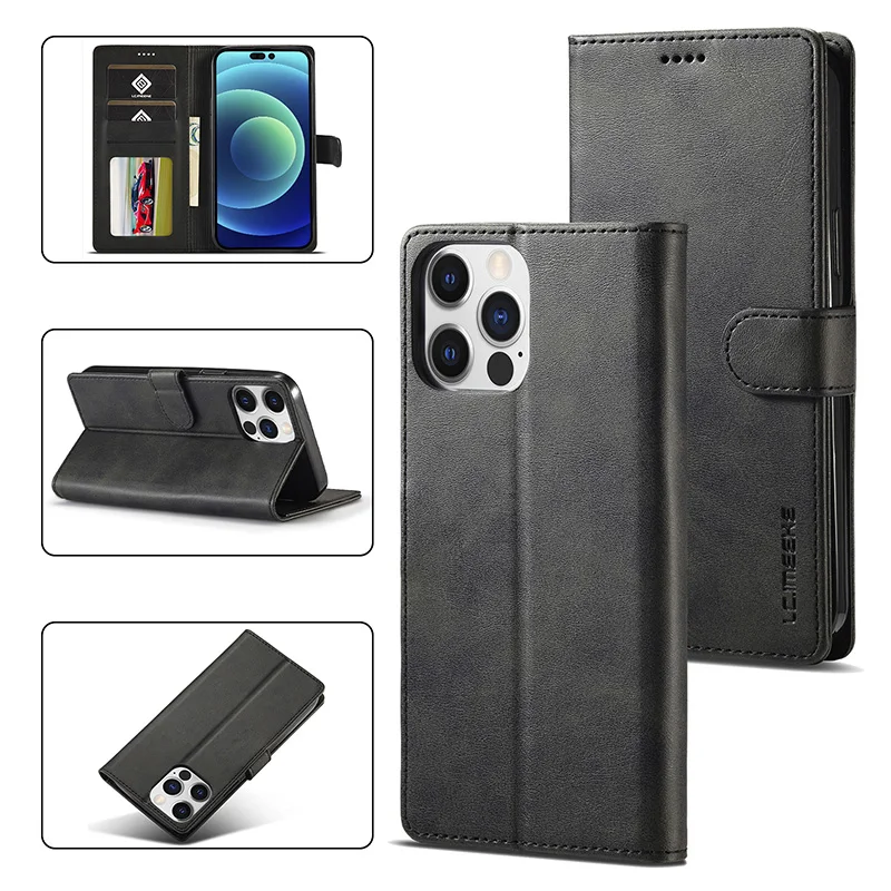 Luxury leather With Card Frame Phone Case for iPhone 15 14 13 12 11 X XS XR 7 8 Pro Max Plus Mini Stand Flip Wallet funda Cover