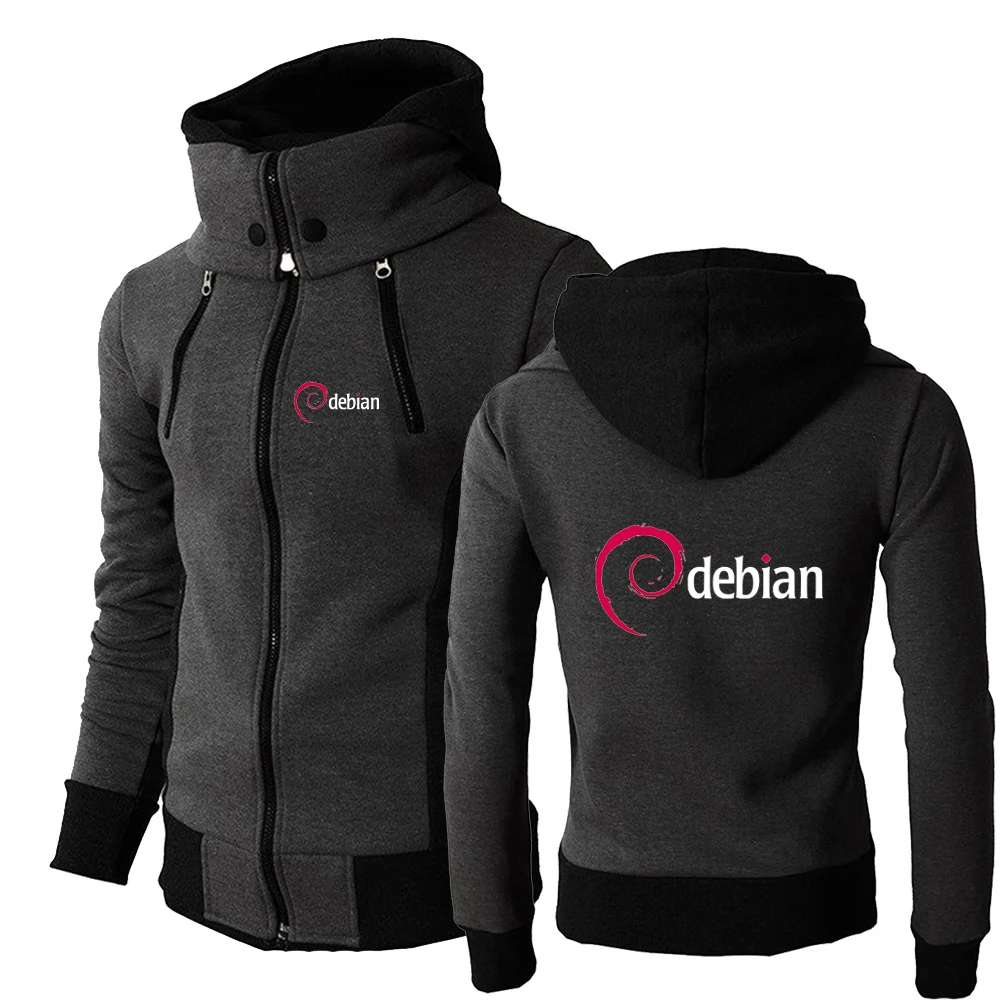 Linux Debian 2024 Men's Spring Autumn Zipper Hoodie High-Quality Tri-Color Style Leisure Comfortable Sports Harajuku Coat