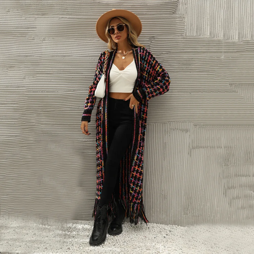 

2025 Winter New Large Size Fringe Long Cardigan Coat Sweater Knitted Cardigan Women Korean Fashion Streetwear Cardigan
